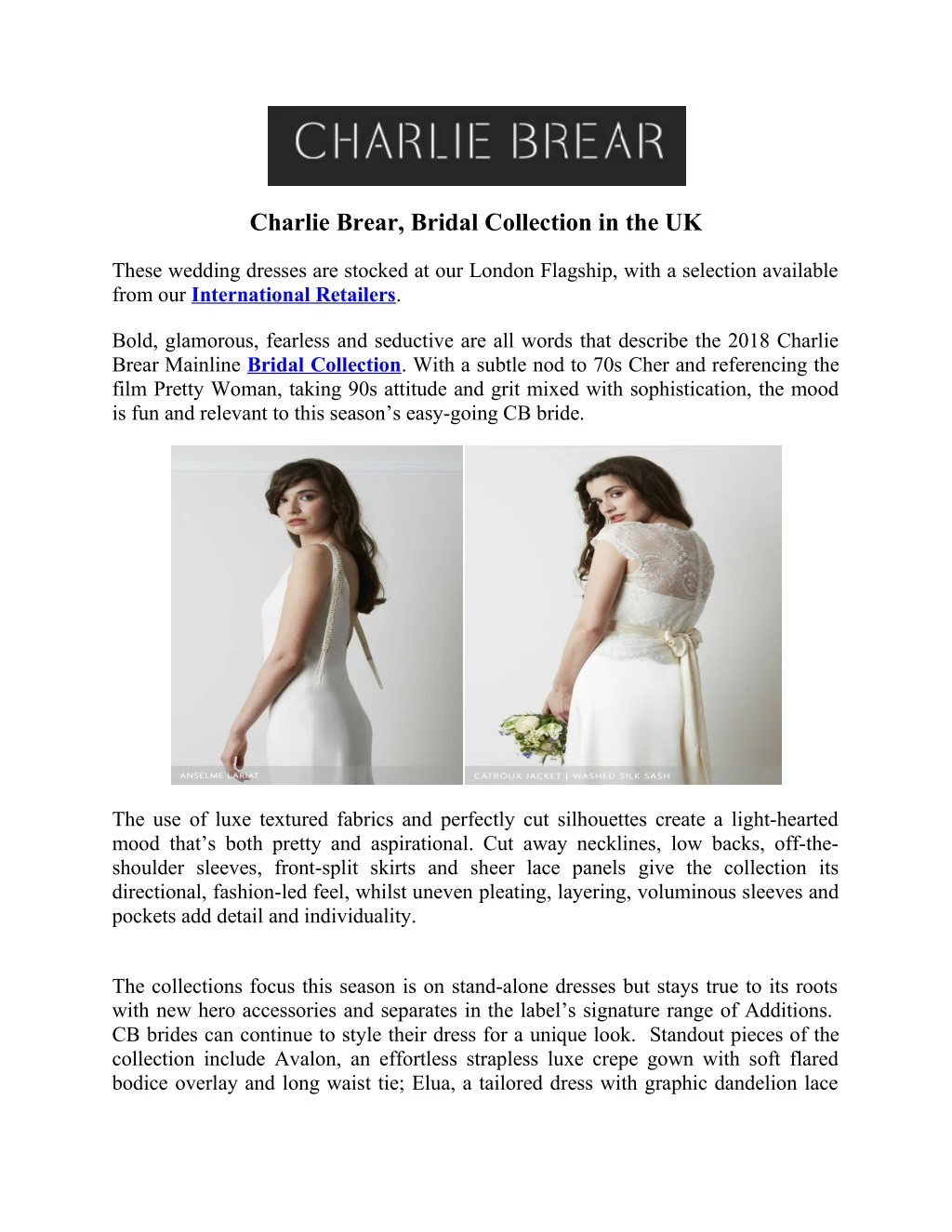 charlie brear bridal collection in the uk