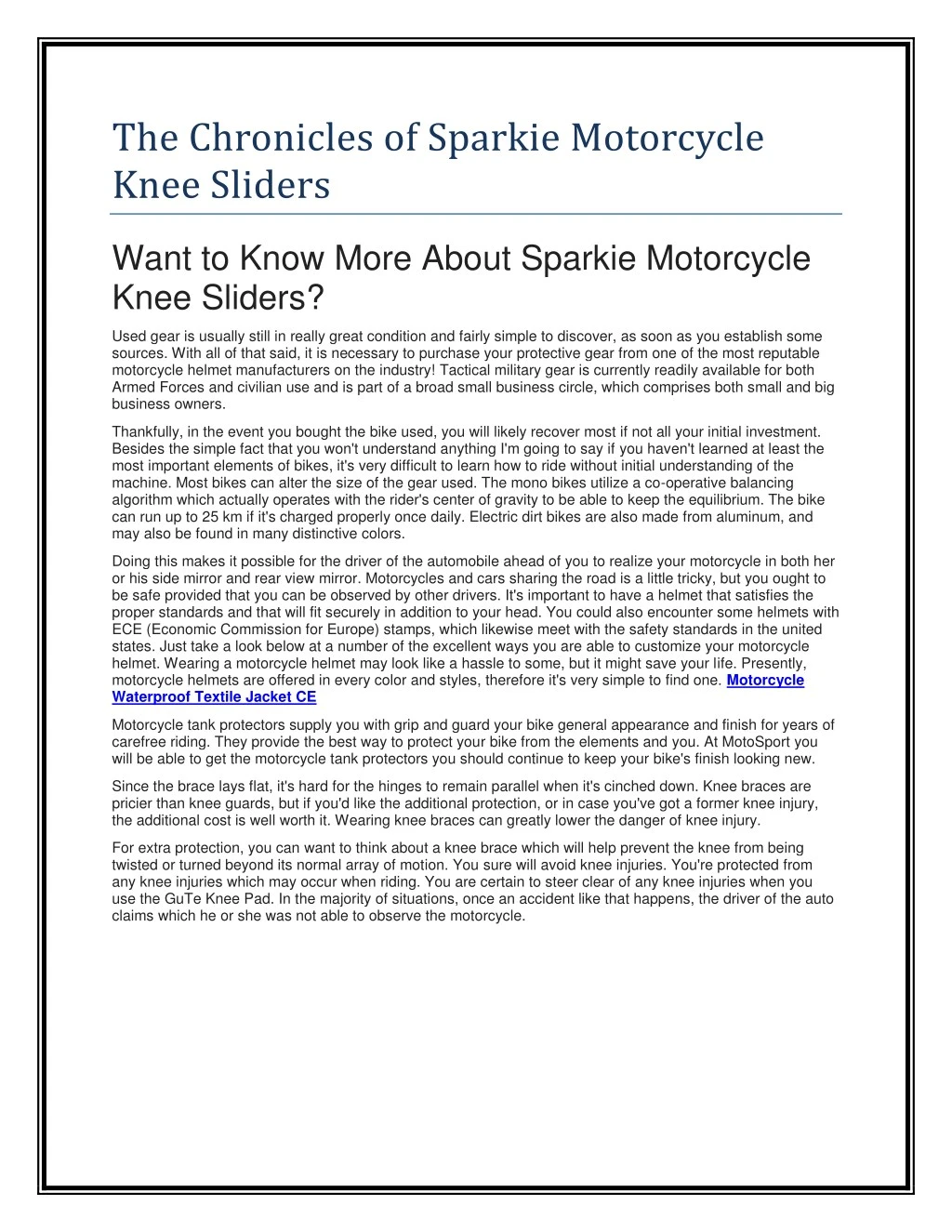 the chronicles of sparkie motorcycle knee sliders