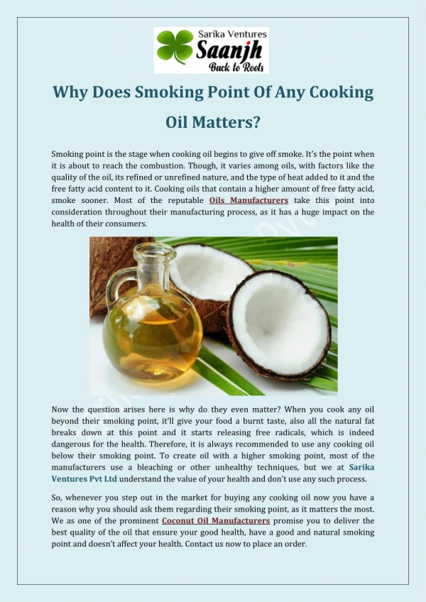 Why Does Smoking Point Of Any Cooking Oil Matters?