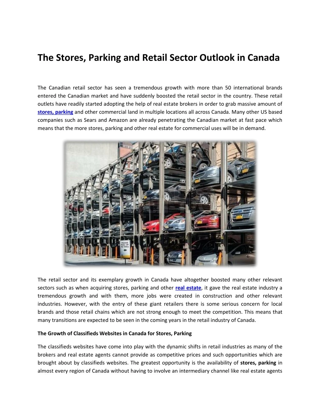 the stores parking and retail sector outlook