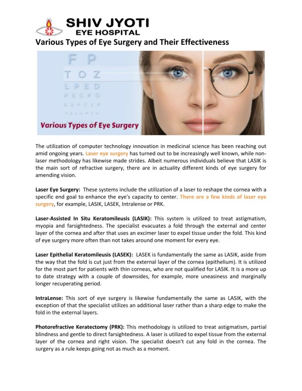 Various Types of Laser Eye Surgery