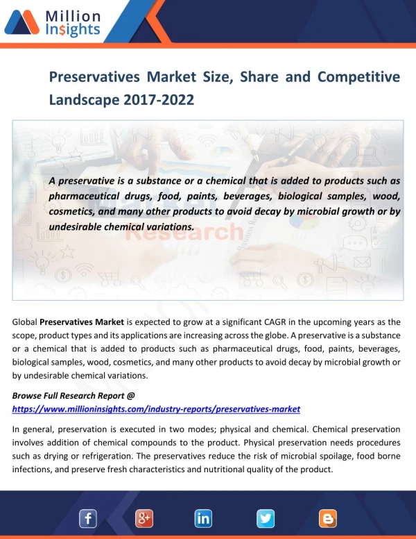 Preservatives Market Manufacturing Cost and Raw Materials Analysis from 2017-2022