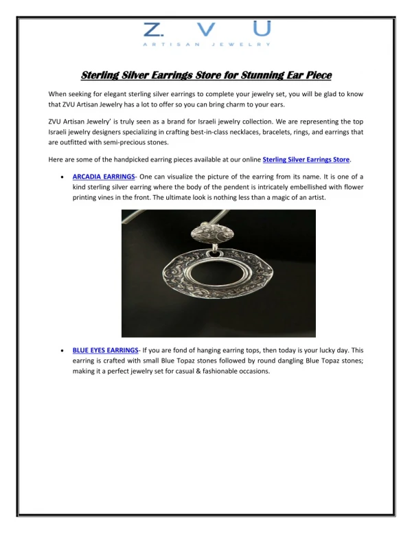Sterling Silver Earrings Store for Stunning Ear Piece