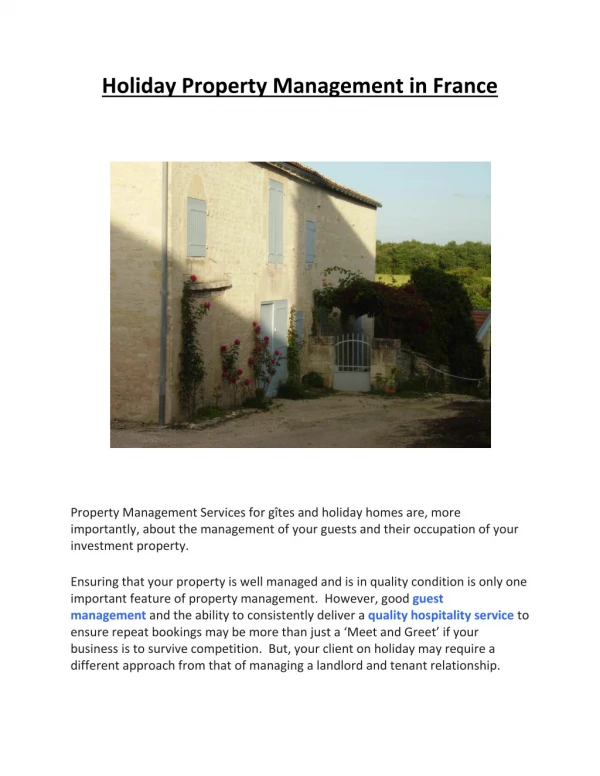 Holiday Property Management in France