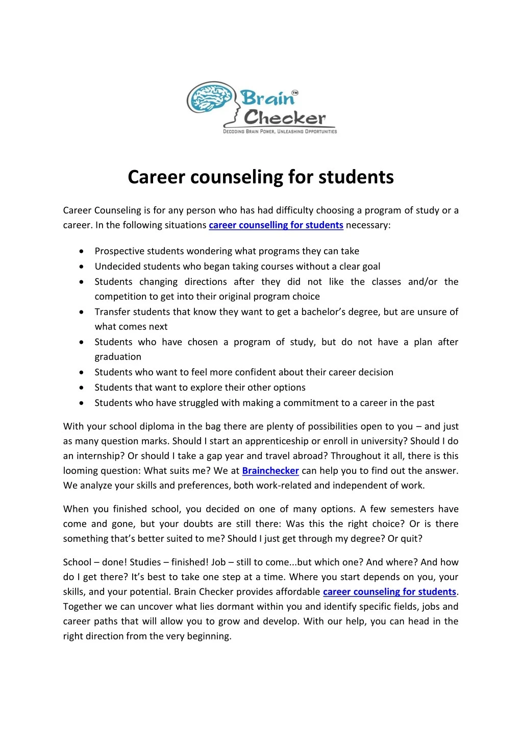 career counseling for students