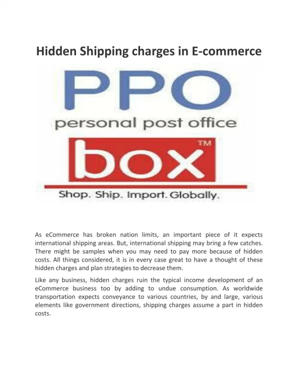 Hidden Shipping charges in E-commerce