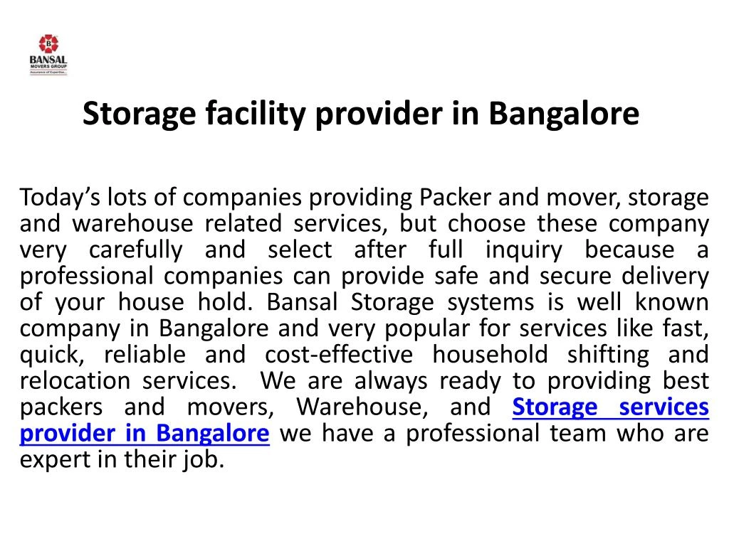 storage facility provider in bangalore