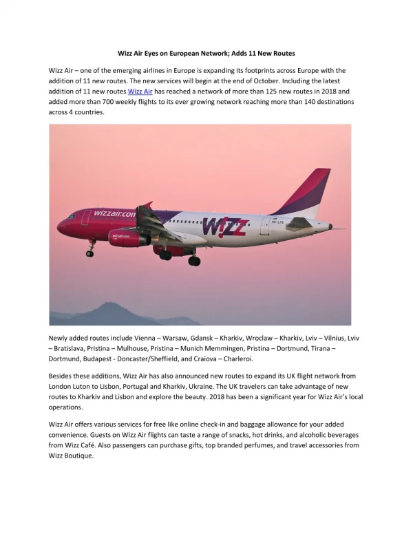 Wizz Air Eyes on European Network; Adds 11 New Routes