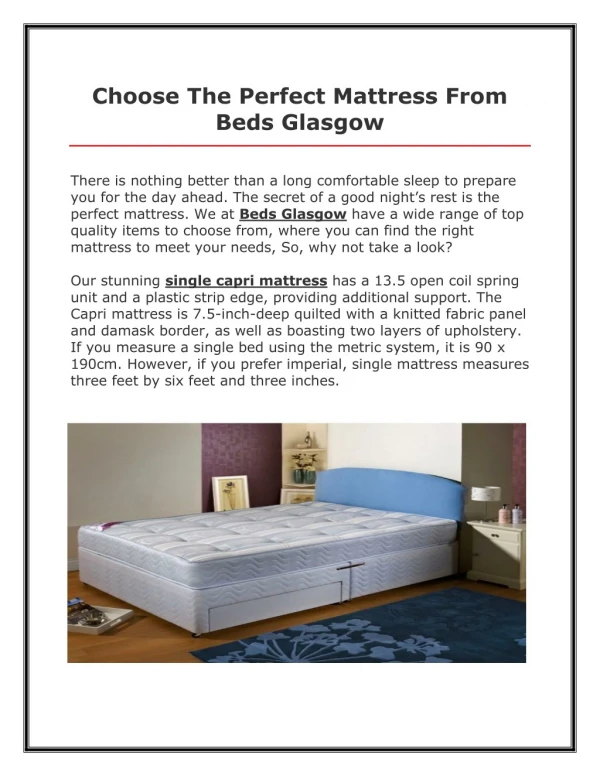 Choose The Perfect Mattress From Beds Glasgow