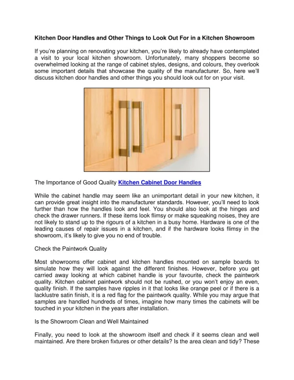 Kitchen Door Handles and Other Things to Look Out For in a Kitchen Showroom