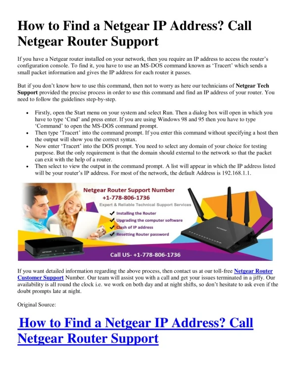 Having issue to find a Netgear Router IP address? Call Netgear Router Support