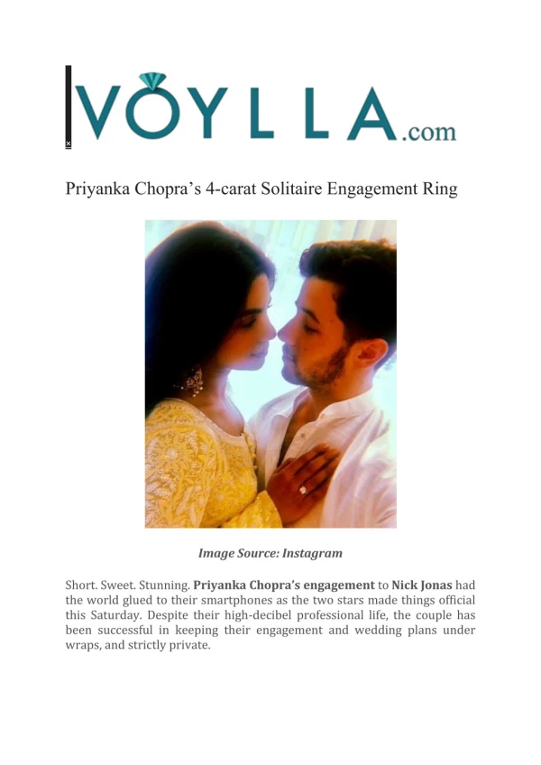 Priyanka Chopra’s 4-carat Solitaire Engagement Ring