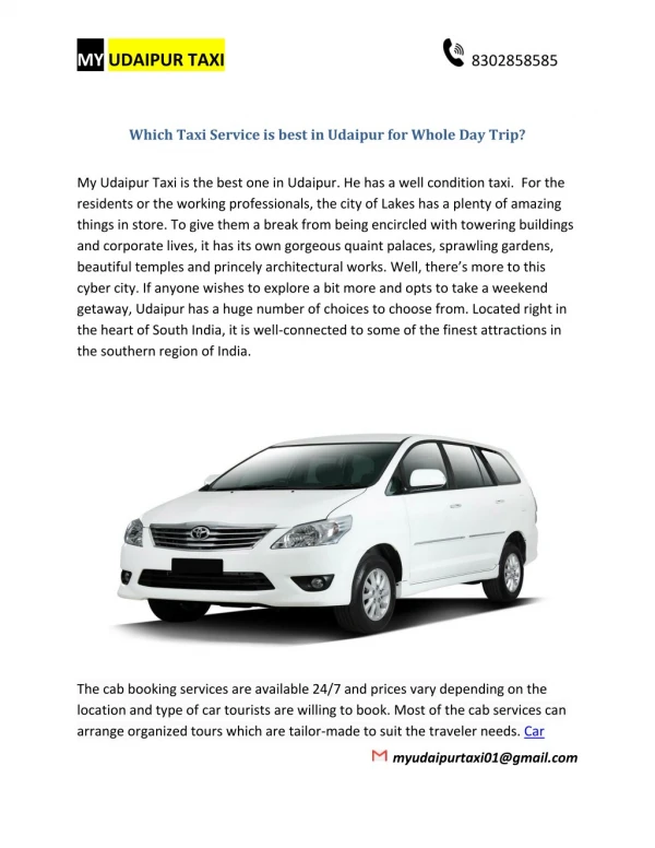 Which Taxi Service is best in Udaipur for Whole Day Trip?