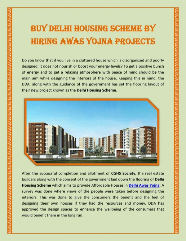 Buy Delhi Housing Scheme by Hiring Awas Yojna Projects
