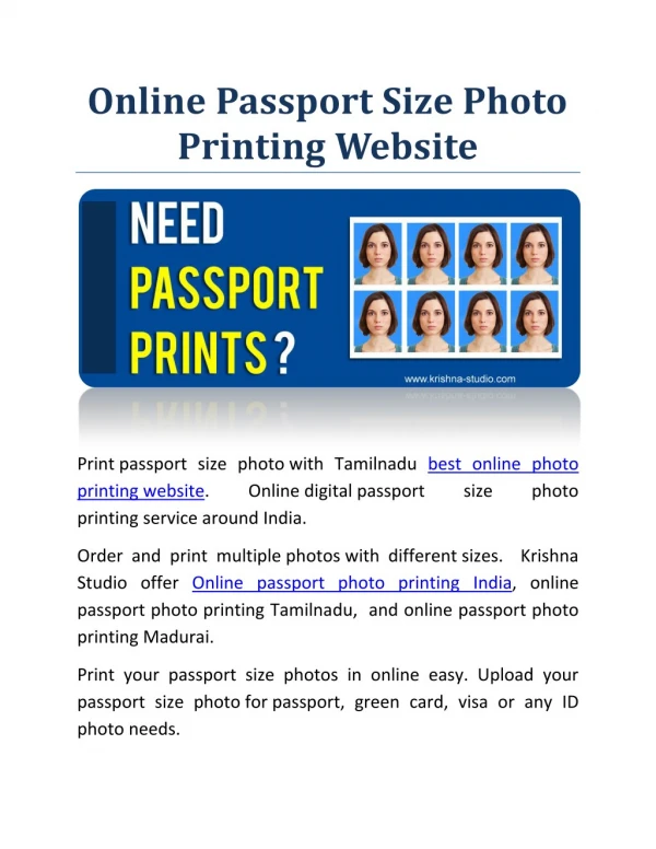 Online Digital Passport Size Photo Printing Service