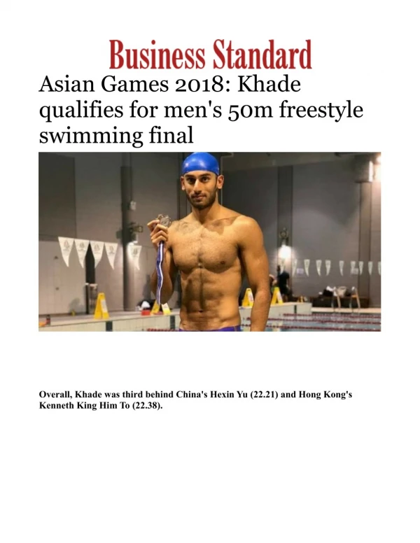 Asian Games 2018: Virdhawal Khade qualifies men's 50m freestyle swimming final 