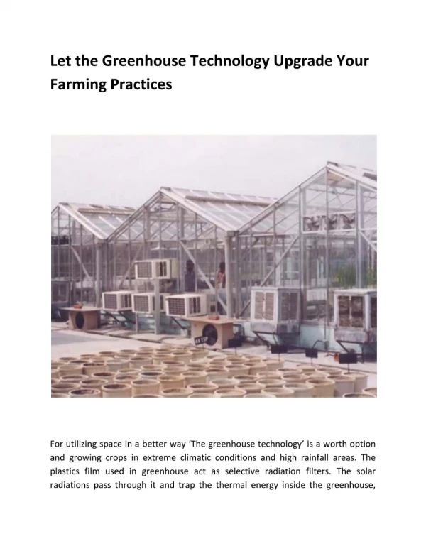 Let the Greenhouse Technology Upgrade Your Farming Practices