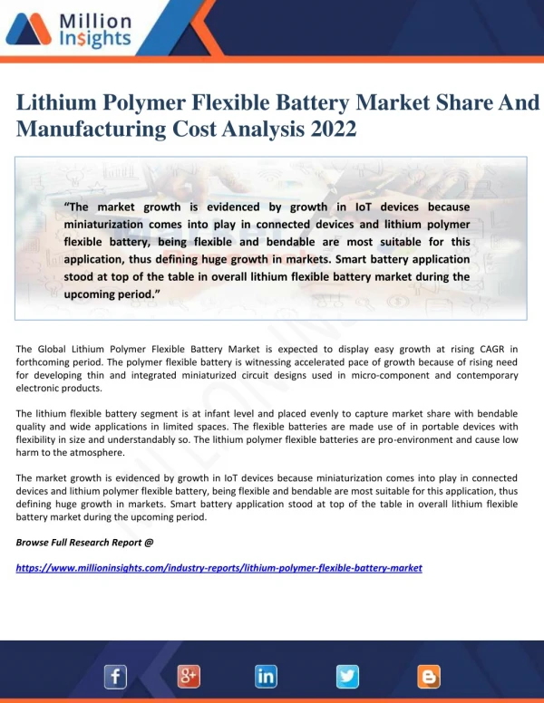 Lithium Polymer Flexible Battery Market Share And Manufacturing Cost Analysis 2022