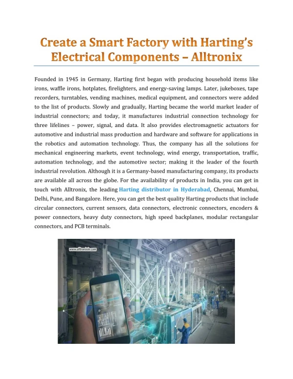 Create A Smart Factory With Harting’s Electrical Components - Alltronix India