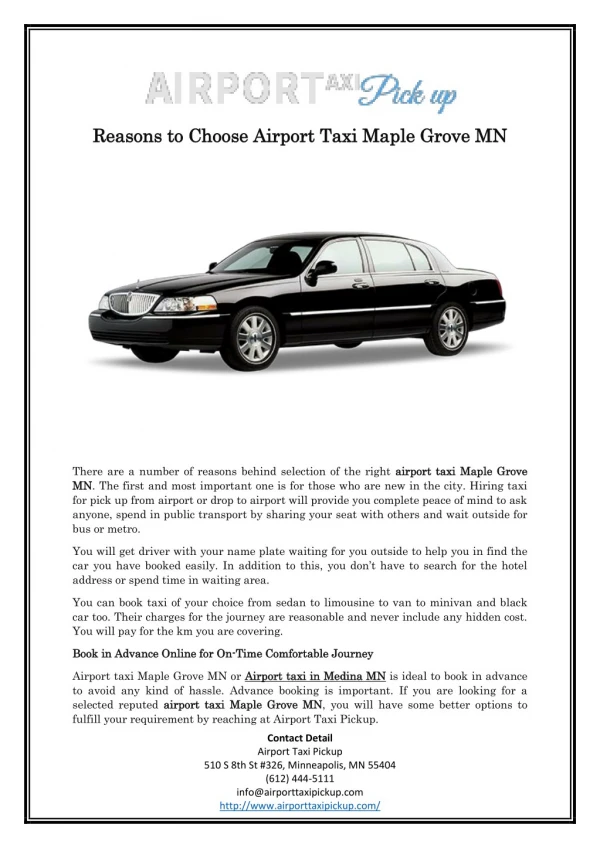 Reasons to Choose Airport Taxi Maple Grove MN