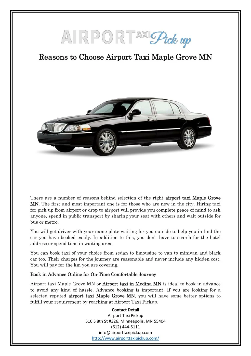 reasons to choose airport taxi maple grove