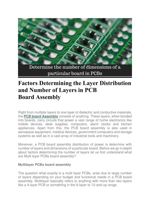 Factors Determining the Layer Distribution and Number of Layers in PCB Board Assembly