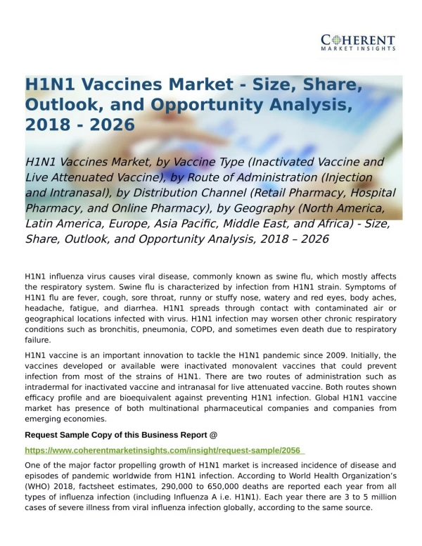 H1N1 Vaccines Market Opportunity Analysis, 2018 – 2026