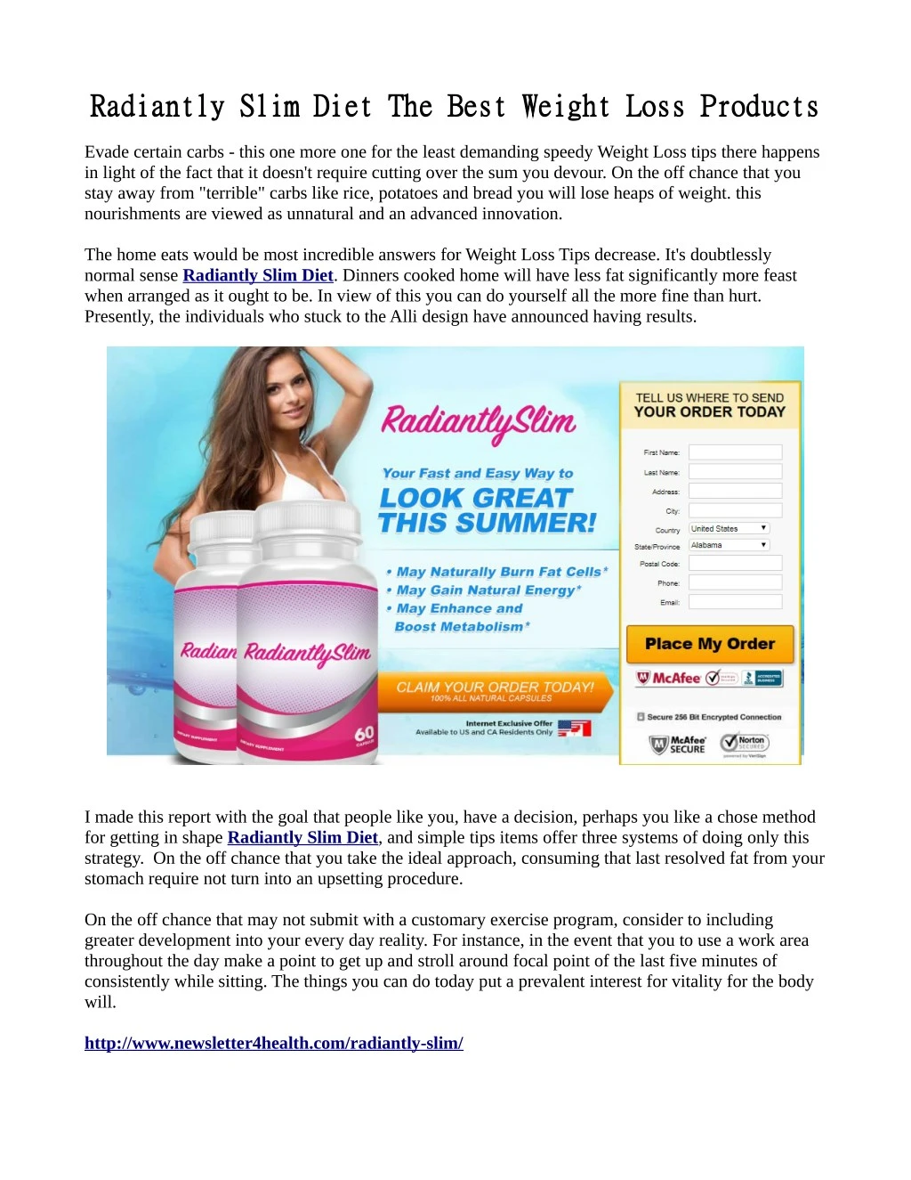 radiantly slim diet the best weight loss products