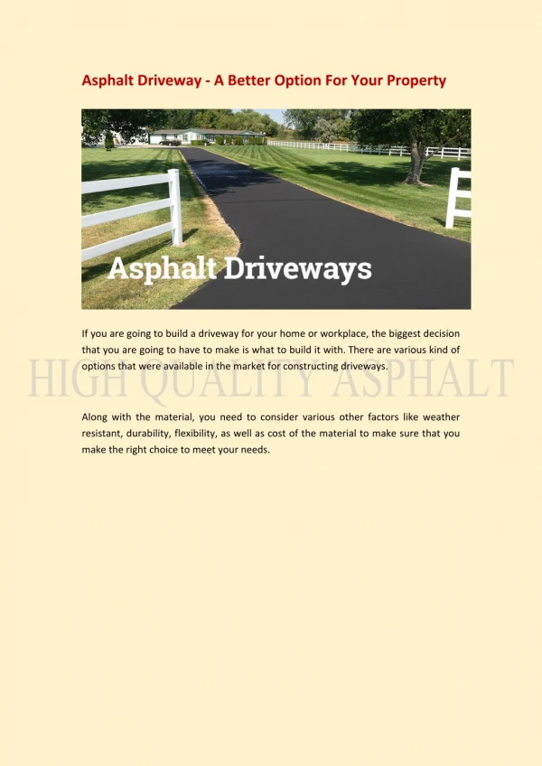 Asphalt Driveway - A Better Option For Your Property