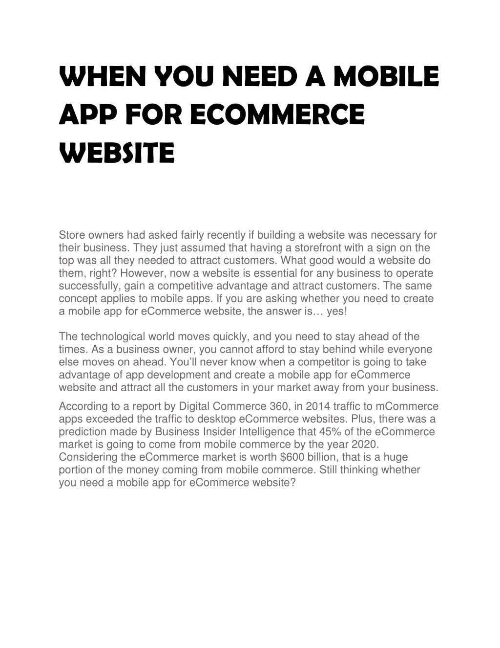 when you need a mobile app for ecommerce website