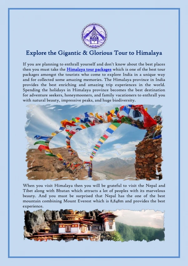 Explore the Gigantic & Glorious Tour to Himalaya