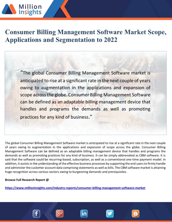 Consumer Billing Management Software Market Scope, Applications and Segmentation to 2022