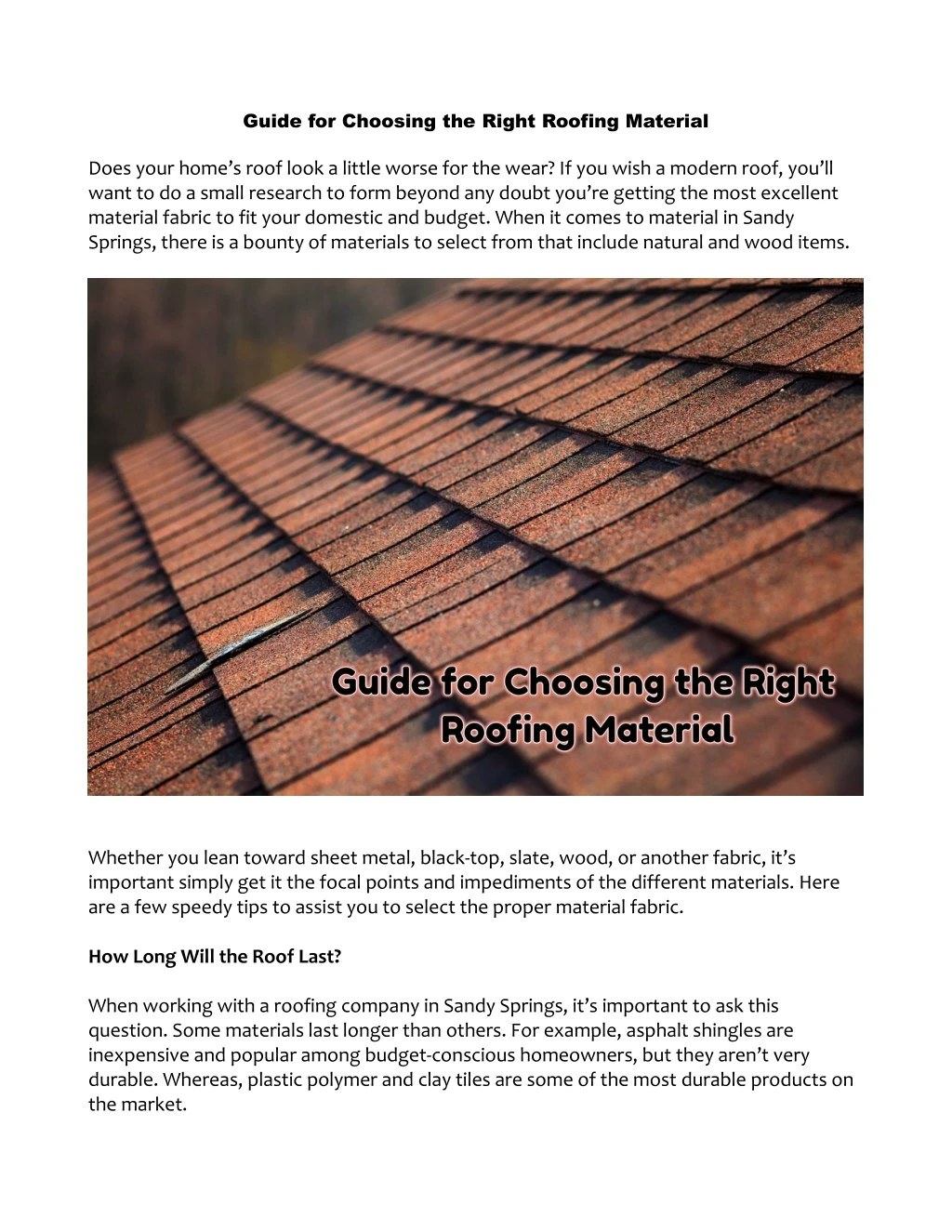 guide for choosing the right roofing material