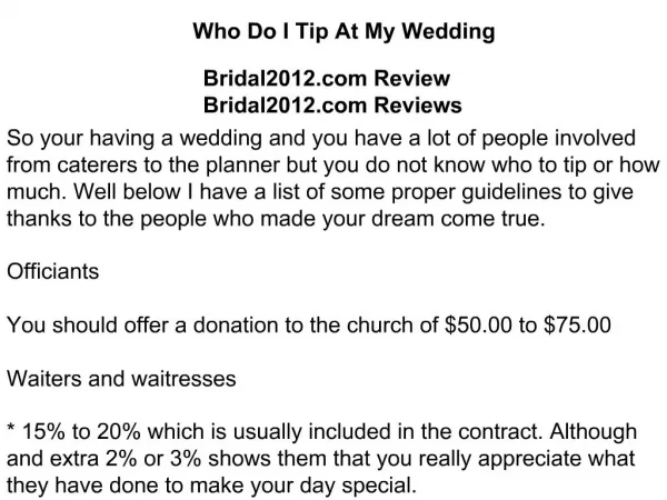 Who Do I Tip At My Wedding
