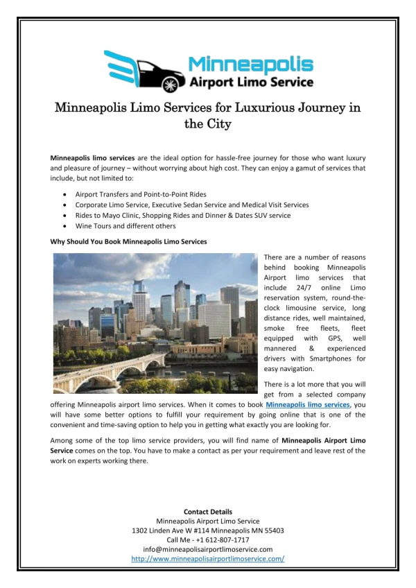 Minneapolis Limo Services for Luxurious Journey in the City