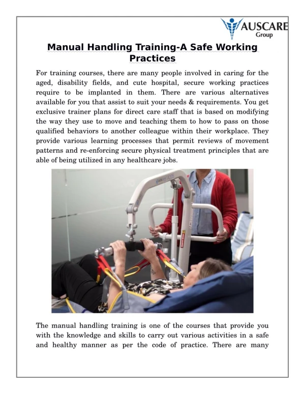 Manual Handling Training-A Safe Working Practices