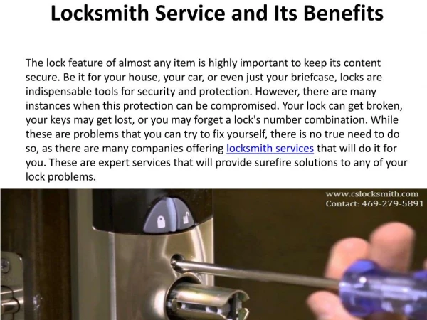 Locksmith Service and Its Benefits