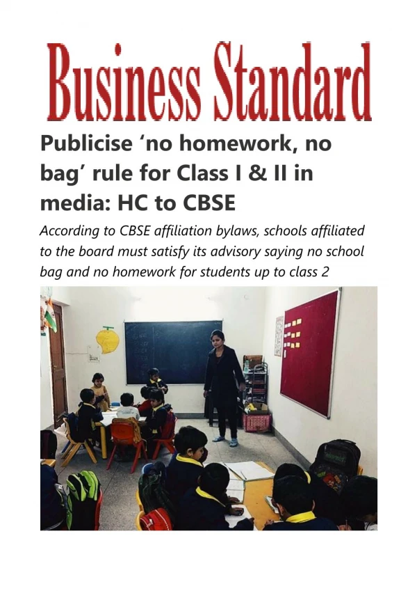Publicise 'no homework, no bag' rule for Class I & II in media