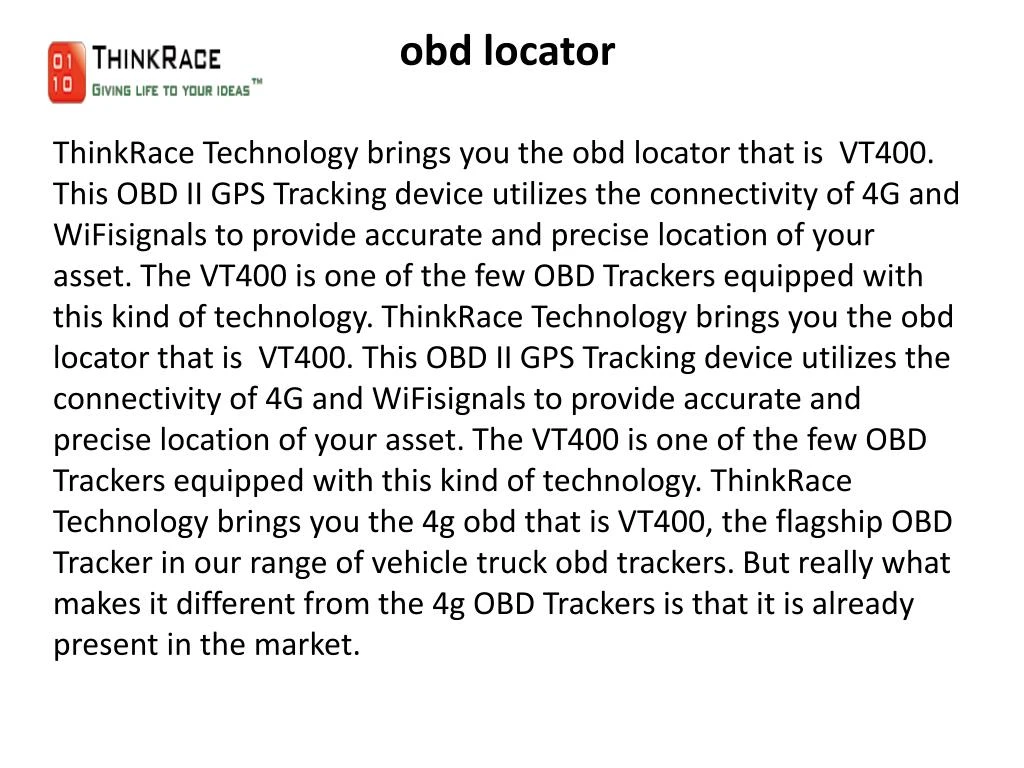 obd locator thinkrace technology brings