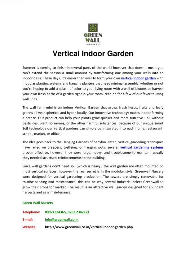 Vertical Indoor Garden