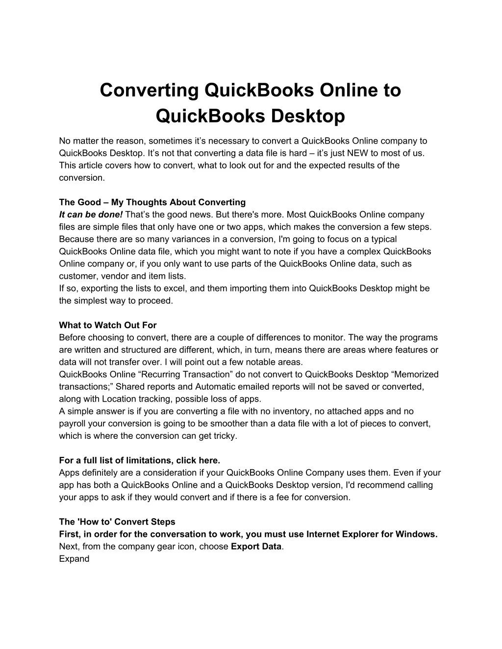 converting quickbooks online to quickbooks desktop