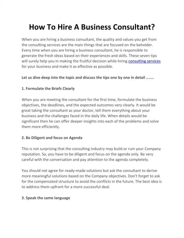 How To Hire A Business Consultant?