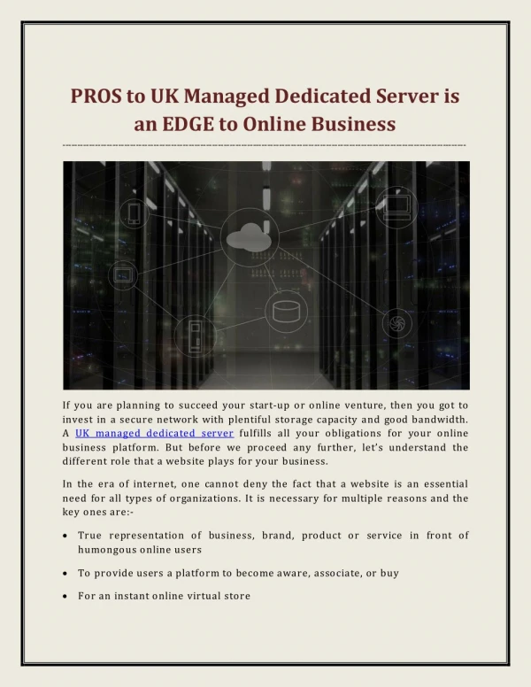 PROS To UK Managed Dedicated Server is an EDGE to Online Business