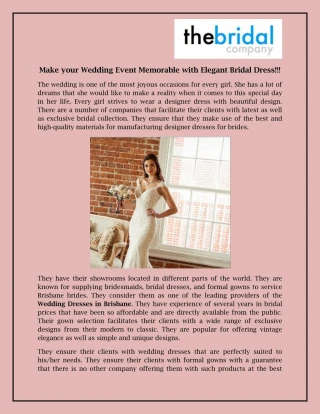Make your Wedding Event Memorable with Elegant Bridal Dress - slide 1