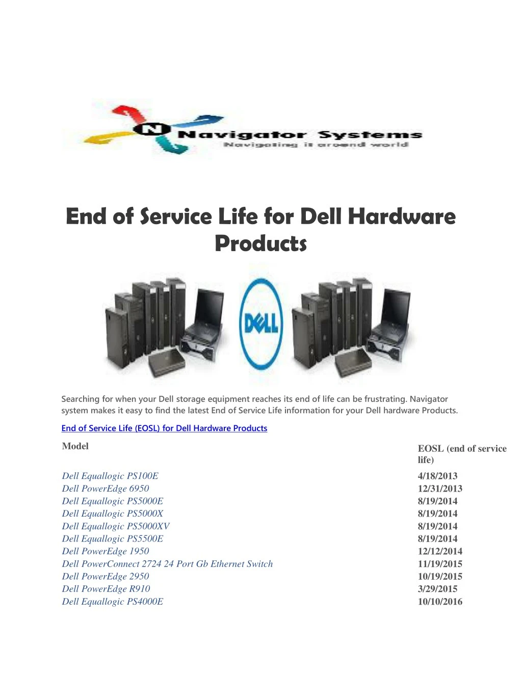 end of service life for dell hardware products