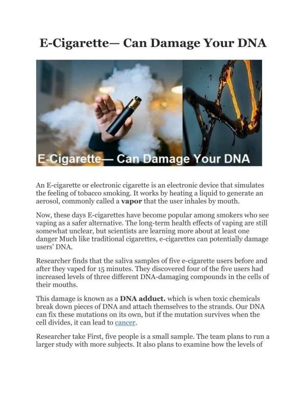 E cigarette-can damage your DNA