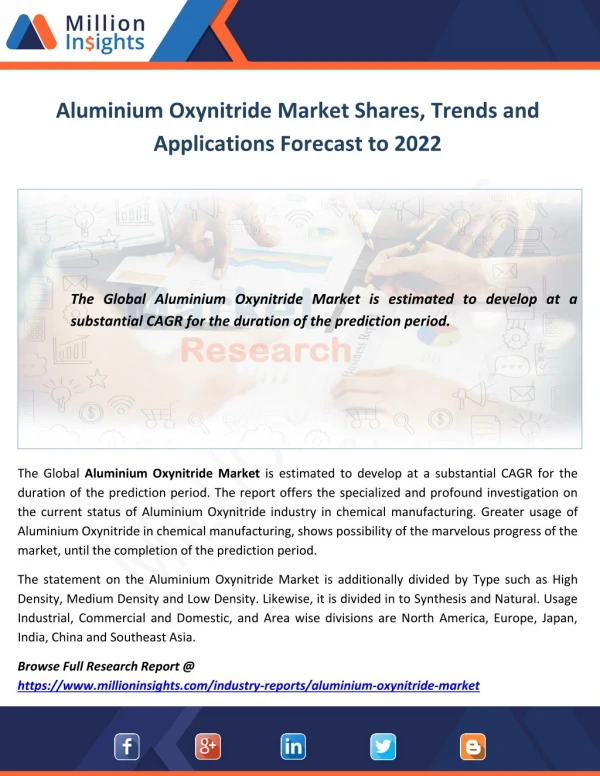 Aluminium Oxynitride Market Shares, Trends and Applications Forecast to 2022