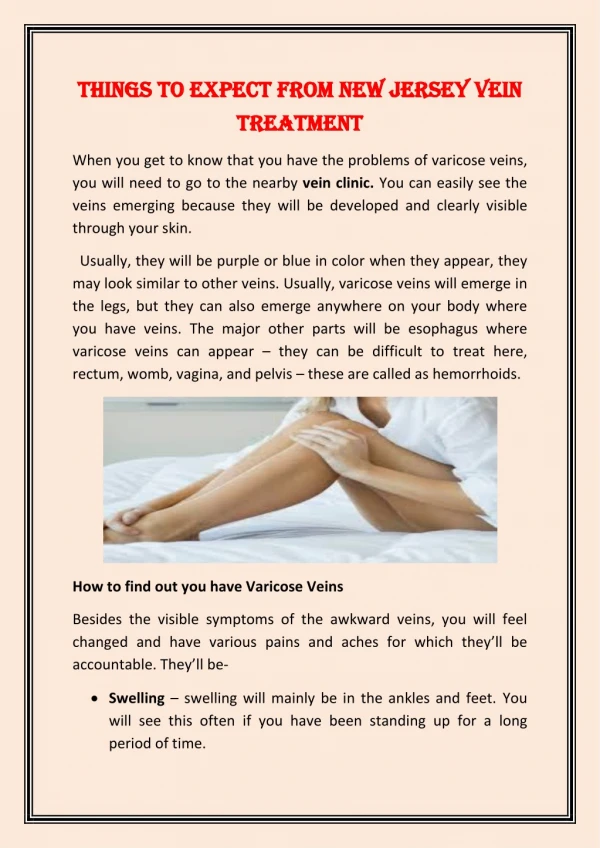 Things to expect from New Jersey Vein Treatment