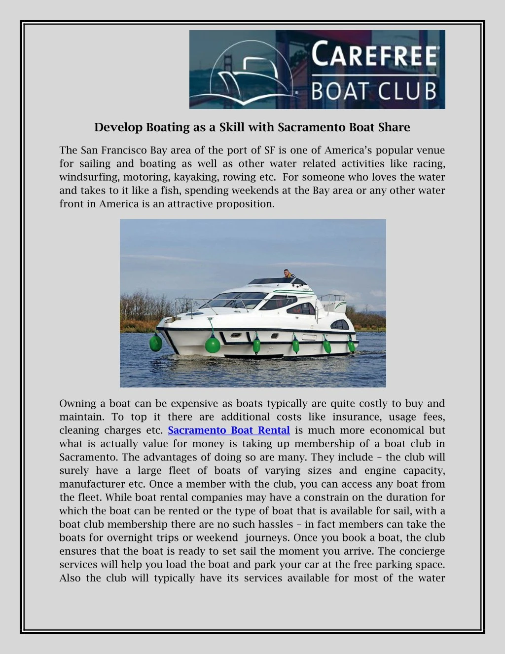 develop boating as a skill with sacramento boat