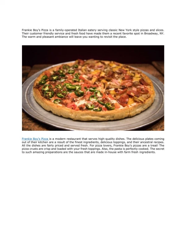 Frankie Boy's Pizza - Best Italian Restaurant in NYC